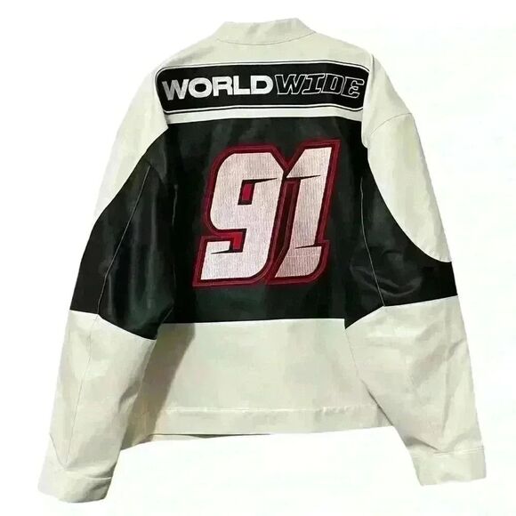 ASOS DESIGN Jacket Oversized Faux Leather Motocross Racer 3XL Black/White NWT - Picture 2 of 13